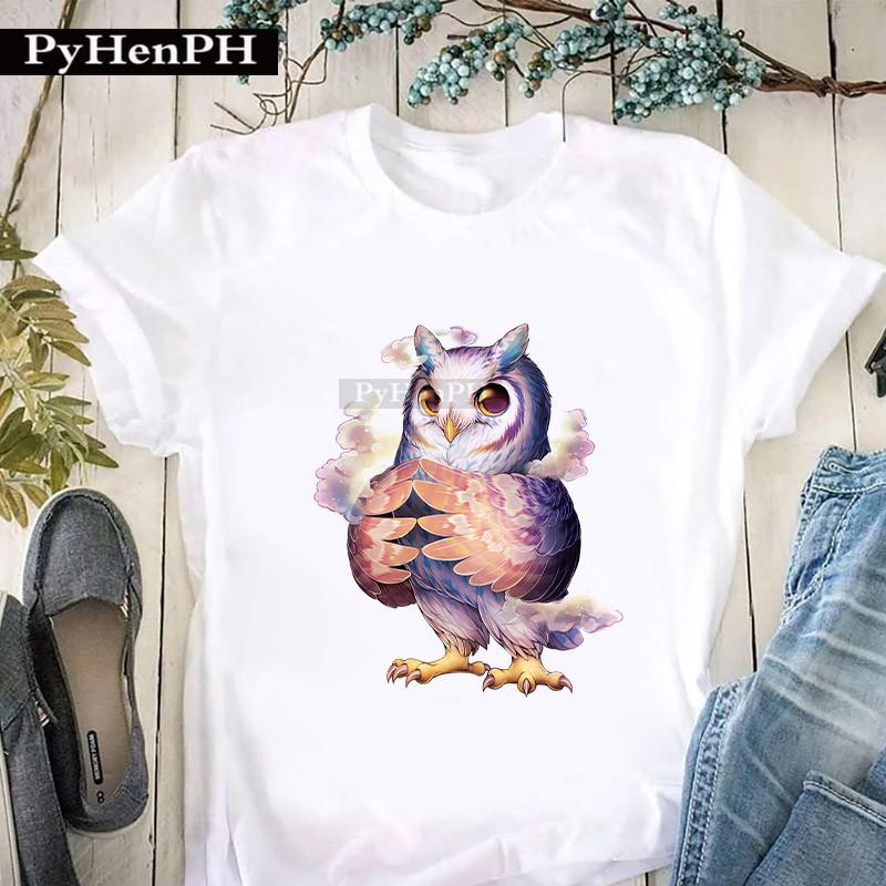 Womens Personalized Owl Print Graphic TShirt Short Sleeve Round Neck Summer Fashion Trend Aesthetic Top