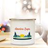 Abenteuer Campingbecher Lagerfeuerbecher mit Waldaufdruck Emaille Campingbecher Outdoor Wohnmobil Kaffee Henkeltasse Camper Beste Geschenke