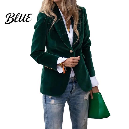 Office Outerwear Velvet Suit Coat Long Sleeve Notched Collar Jacket Single Button Versatile Styling Wear Women