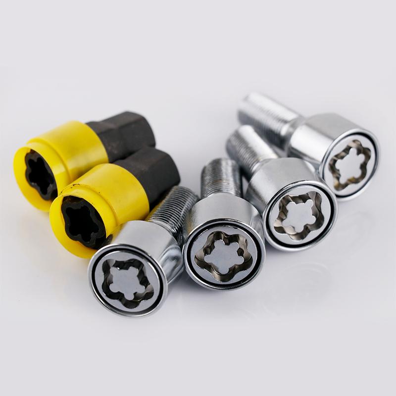 4+2 M14X1.25 Tyverisikring Stålfelglås Låsebolter 28mm Skaft Passer BMW X3 X5 X6 5 7 Serie Mini R50 R52 R53