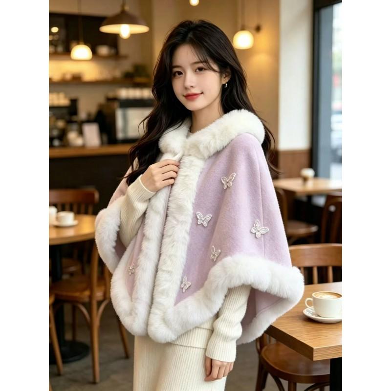 Bridal Shawl Cape Winter Wedding Formal Dress Cover Up Warm Fleece Lined Butterfly Cloak