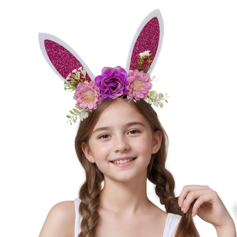Floral Rabbit Ears Headbands Colorful Cosplay Headbands Funny Happy Easter Headdress Children
