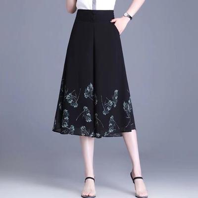 Pantaloni corti da donna in chiffon sottile con vita a fiori, pantaloni elastici alti e larghi, stampa a gamba larga, vestibilità ampia, pantaloni alla zuava streetwear