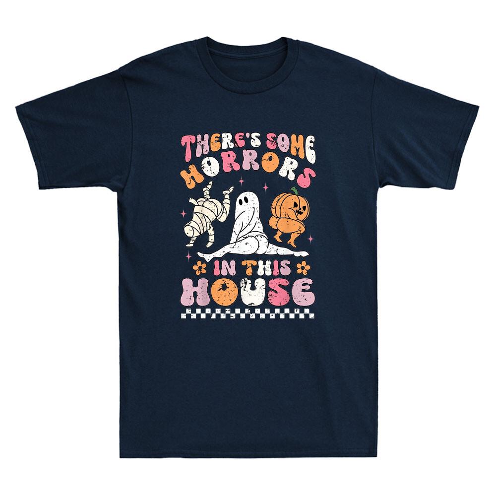 Theres Some Horrors In This House Ghost Pumpkin Halloween Retro Unisexs Tshirt