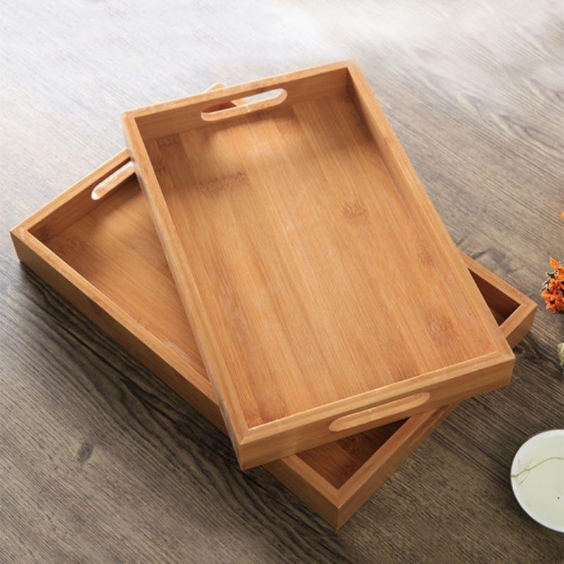 Trays Rectangular Bamboo Trays with Handles for Breakfast Dinner