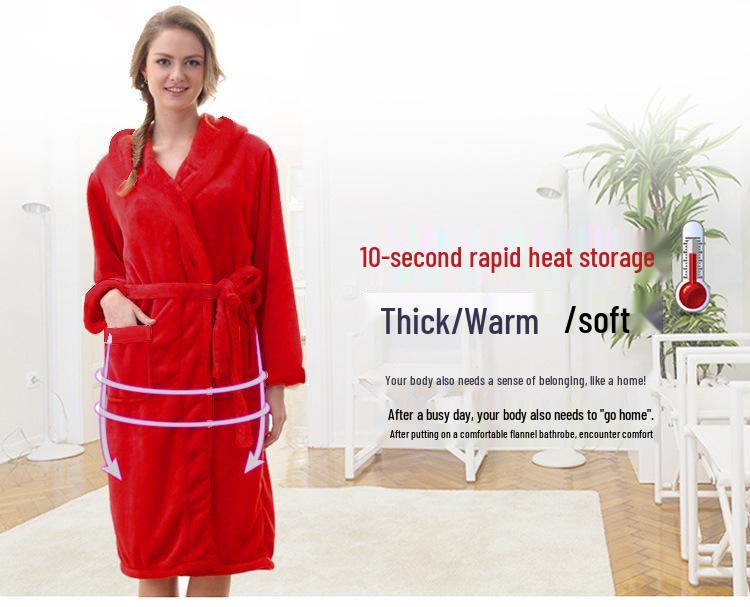 Flanell-Bademantel mit Kapuze: Lange Paarmode Schlafanzüge und Bademäntel