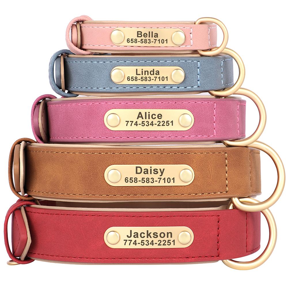 Custom Leather Dog Collar Personalized Collars with Free Engraved Nameplate for Small Medium Large Dogs Pitbull Labrador XS-XXL
