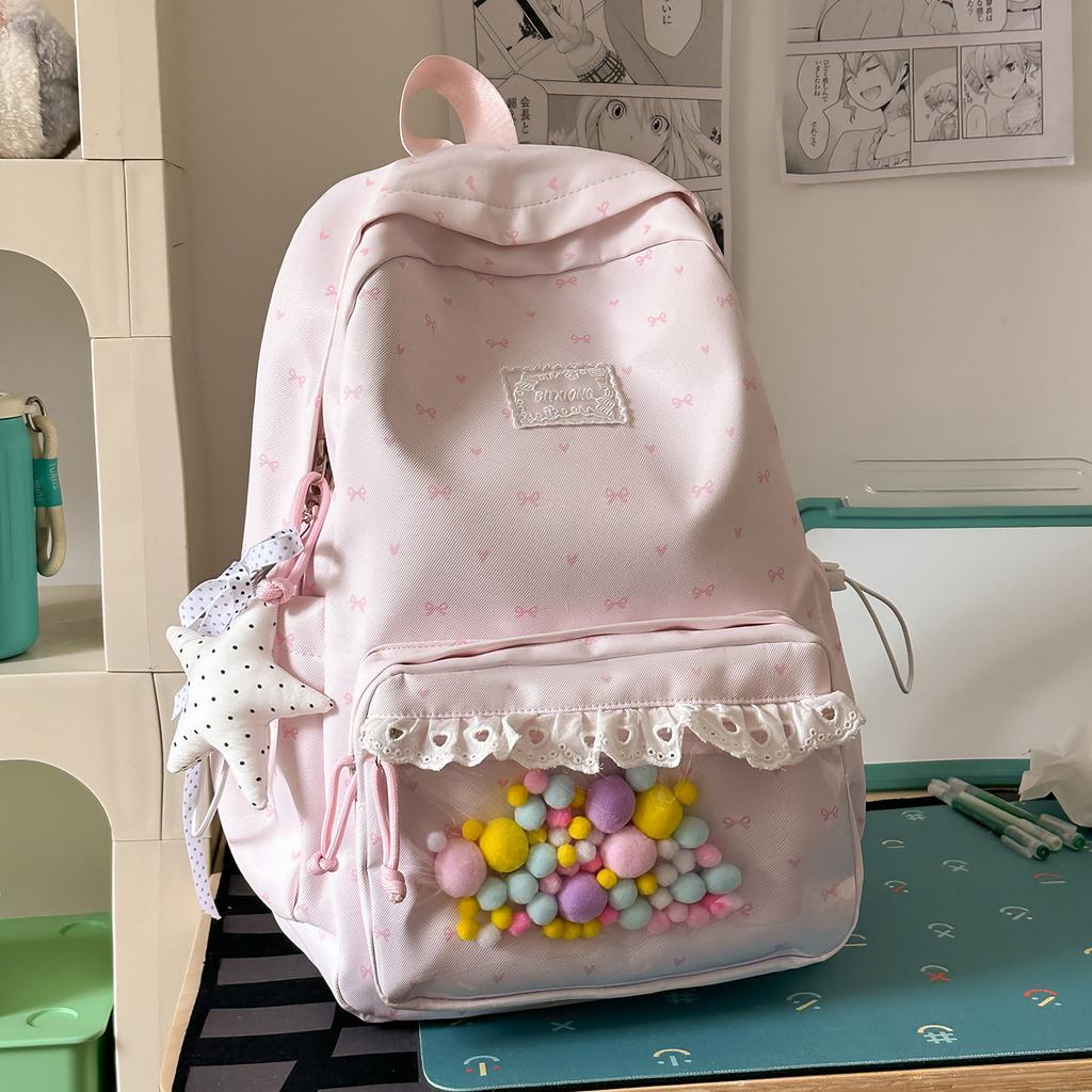 Schoolbag Korean ins College Style Personality High Value Middle School Student Backpack Sweet Lace Soft Girl Style Travel Backpack