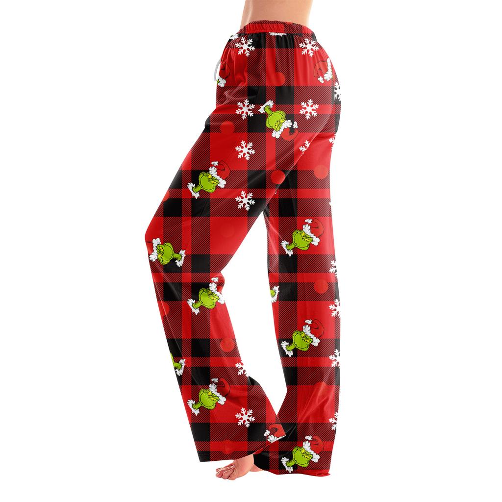 Women's Christmas Pajama Pants Loose Fit Casual Printed Patchwork Bottoms