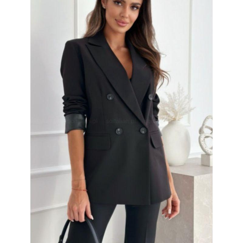 Spring and Autumn New European Fashion Commuter Ol Double Breasted Solid Suit Collar Mid-Length Long Sleeve Suit Outerwear Coat