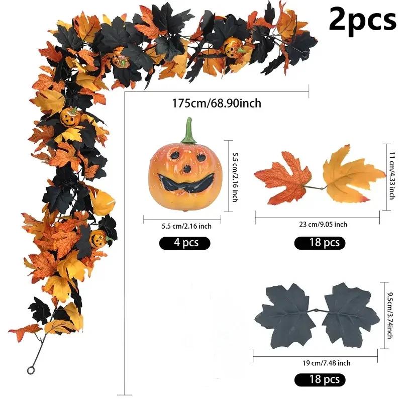 Gotische Halloween Hängedekoration 175cm Girlande Ahornblatt Kürbis Spinnenranke Kamin Kaminsims Herbst Event Arrangement Zubehör