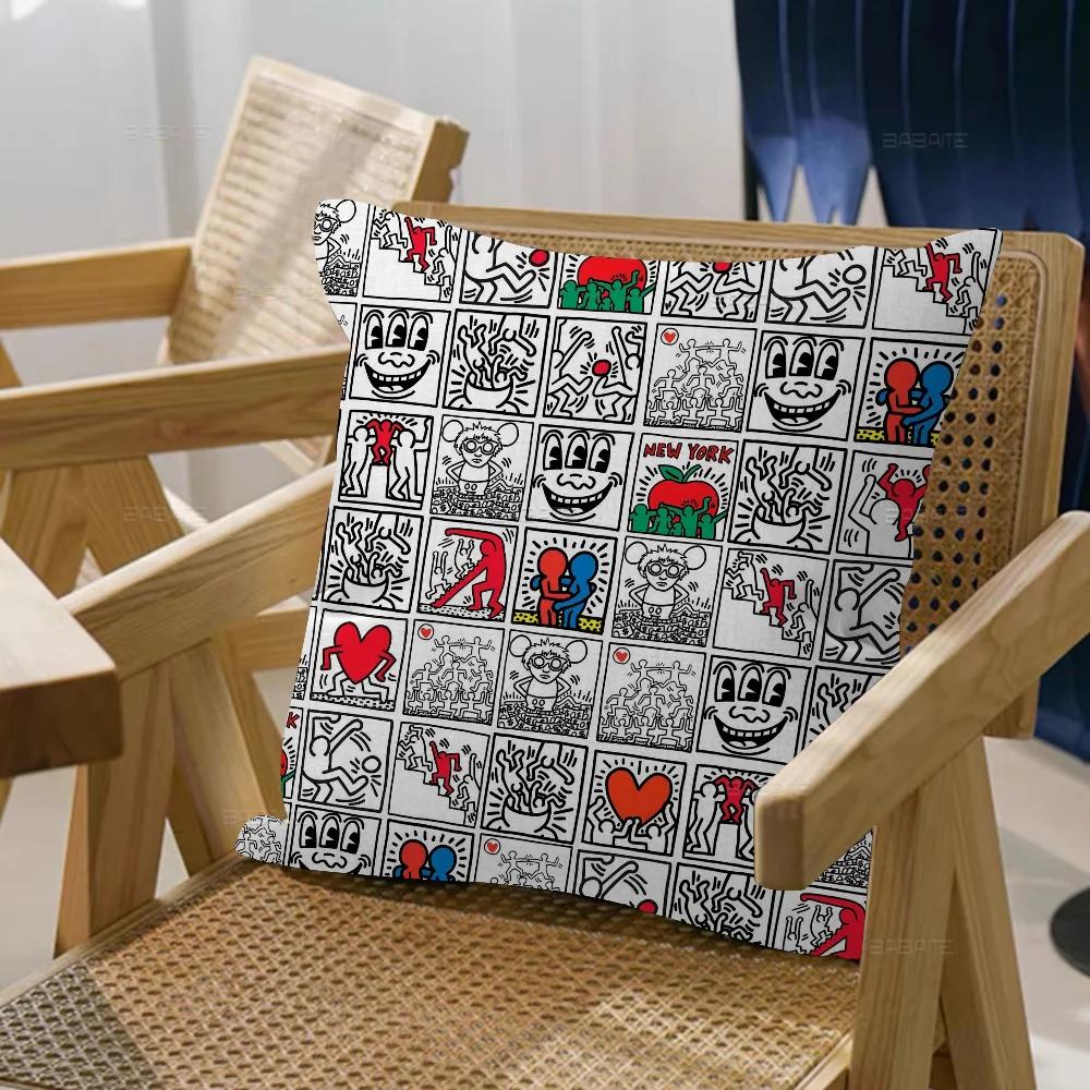 Keith-Haring-Works-Kleurrijke-Print Kussensloop Toon Cadeau Kussenhoes Slaapkamer Huis Bank Stoel Zitdecoratie Kussenhoes 50x50cm