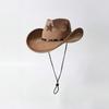 Western Cowboy Hat for Men and Women, Vintage Distressed Five-pointed Star, Faux Suede, Metal Buckle, Wide Brim, Outdoor Riding, Sun Protection
