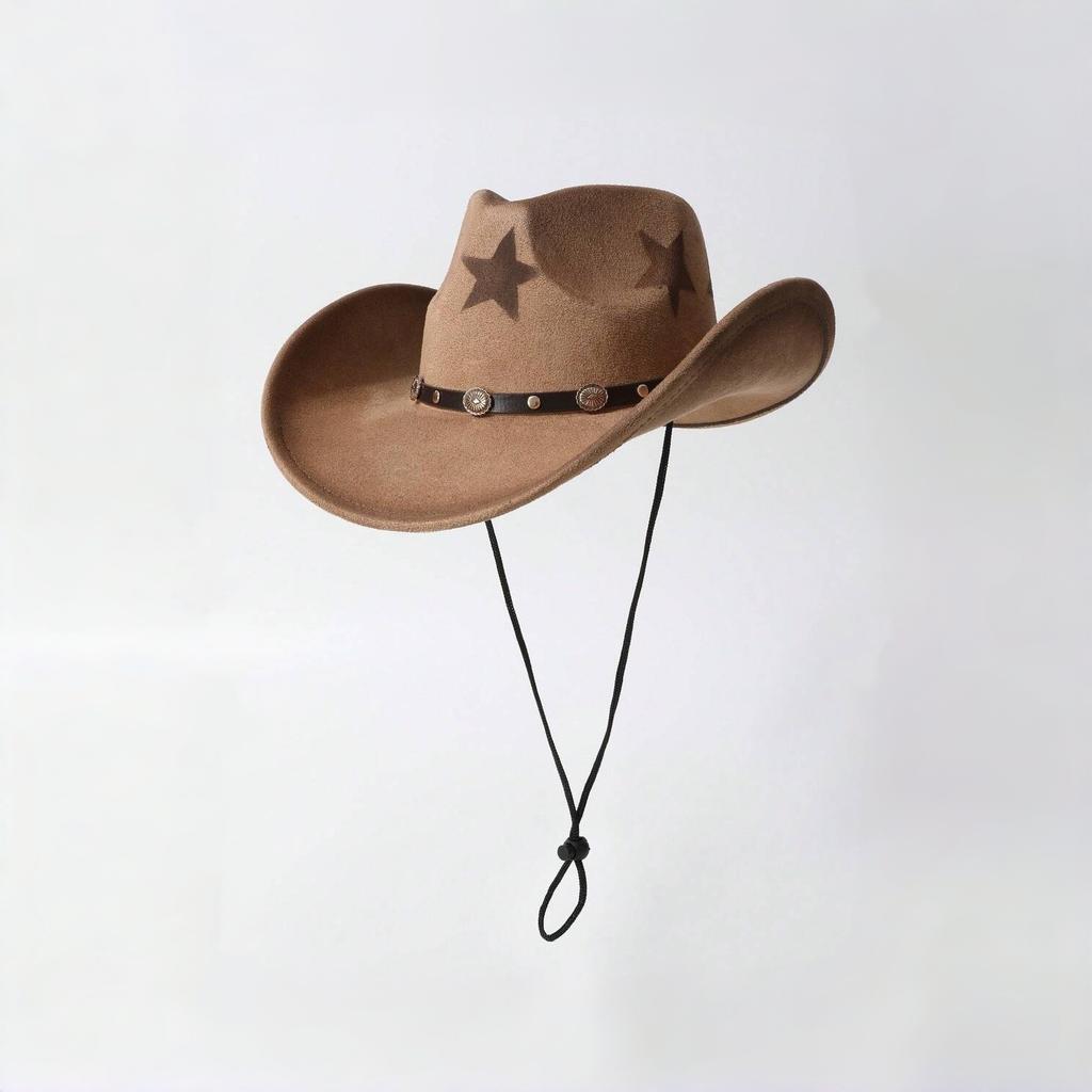 Western Cowboy Hat for Men and Women, Vintage Distressed Five-pointed Star, Faux Suede, Metal Buckle, Wide Brim, Outdoor Riding, Sun Protection