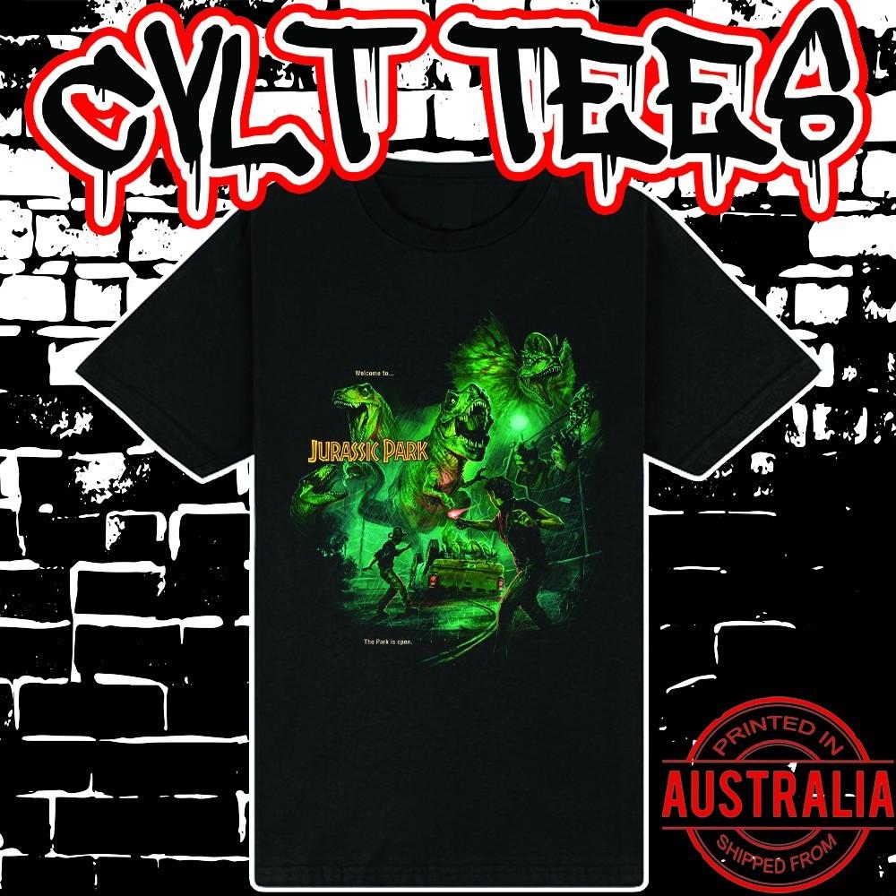 Футболка с фильмом «Парк Юрского периода» ~ Премиум Черная хлопковая футболка Gildan Унисекс S