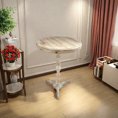 Mesa Lateral Redonda Estilo Campo Francês, Madeira Maciça, Mesa de Chá com Base de Metal Vintage, Mesa de Sala de Estar Retrô