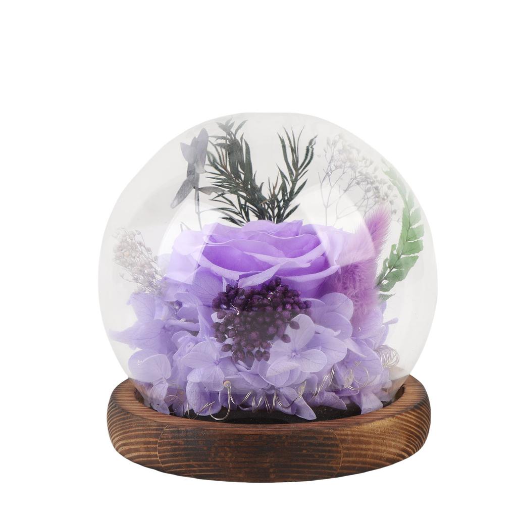 Eternal Glass Cover Wooden Base For Flower Decor for Anniversay Birthday Gift