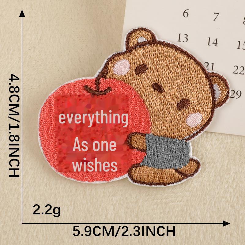 Self-Adhesive Cartoon Bear Embroidery Patch for Shoes, Hats, and Bags
