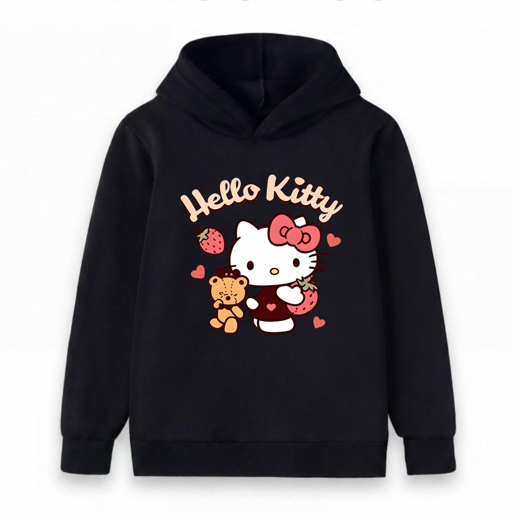 Cute Cartoon Strawberry Bear Print Kids Hoodie, Soft Casual Long Sleeve Pullover Sweatshirt for Boys Girls, Lovely Heart Pattern Daily Wear Tops for C