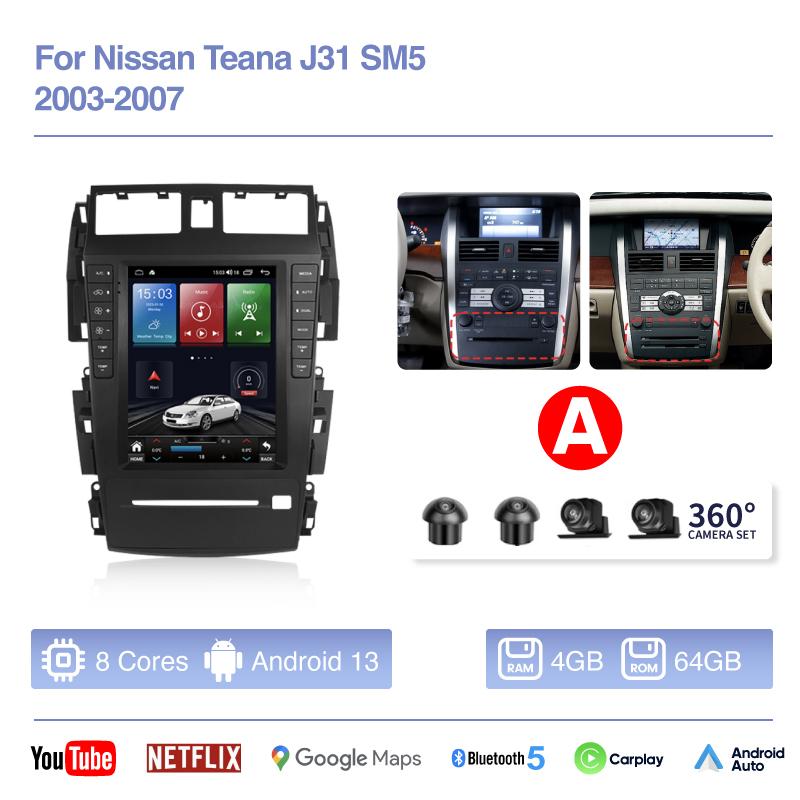 10.4inch Car Radio Multimedia Player GPS Navigation Android13 Auto For Nissan Teana J31 SM5 2003-2007 Carplay 8+256G 4G Car CD
