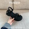Sheepskin Roman Step On Shit Cover Toe Platform Sandals Women's Summer Wear Cross Belt One-word Buckle Belt Muffin Cool Slippers