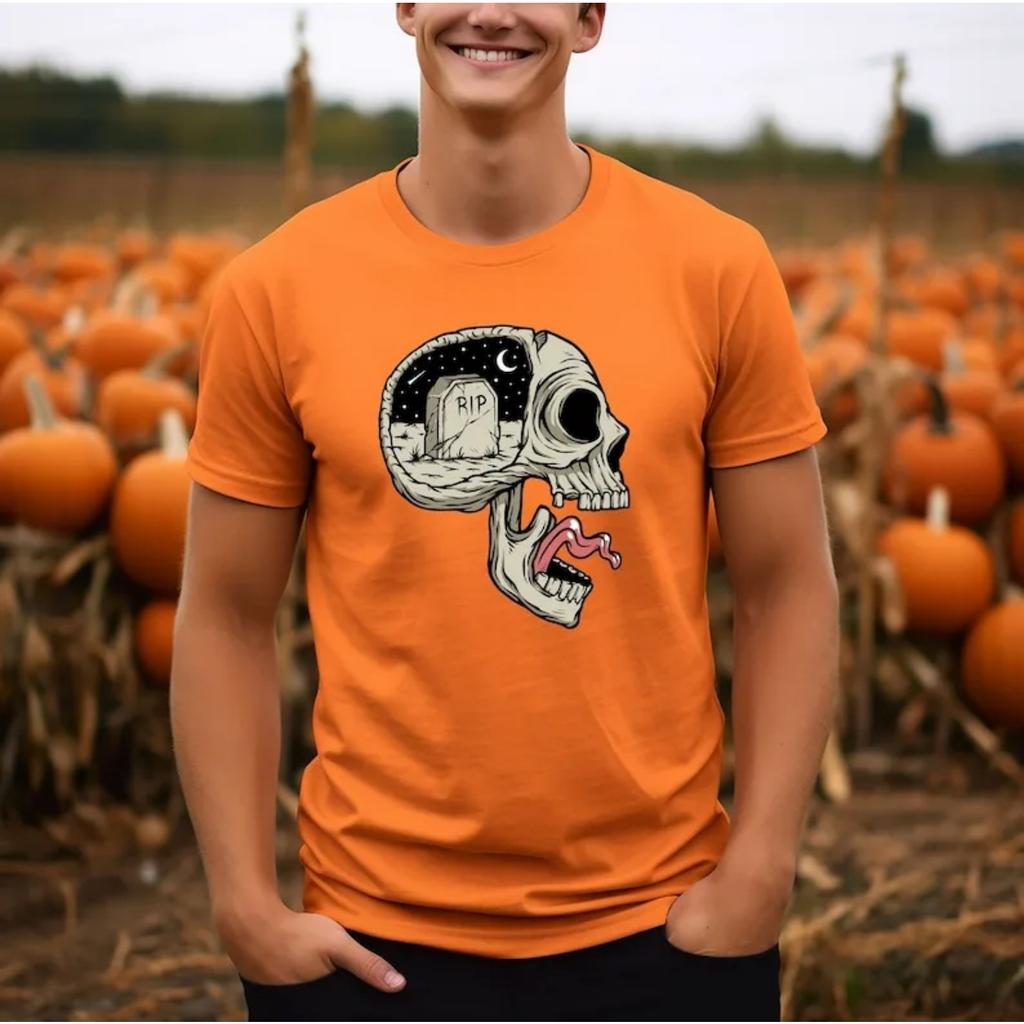 Gothic Skull Graphic T-Shirt_ Spooky Halloween Season Shirt cotton Vintage round neck Men Women Streetwear Tees Short Sleeve