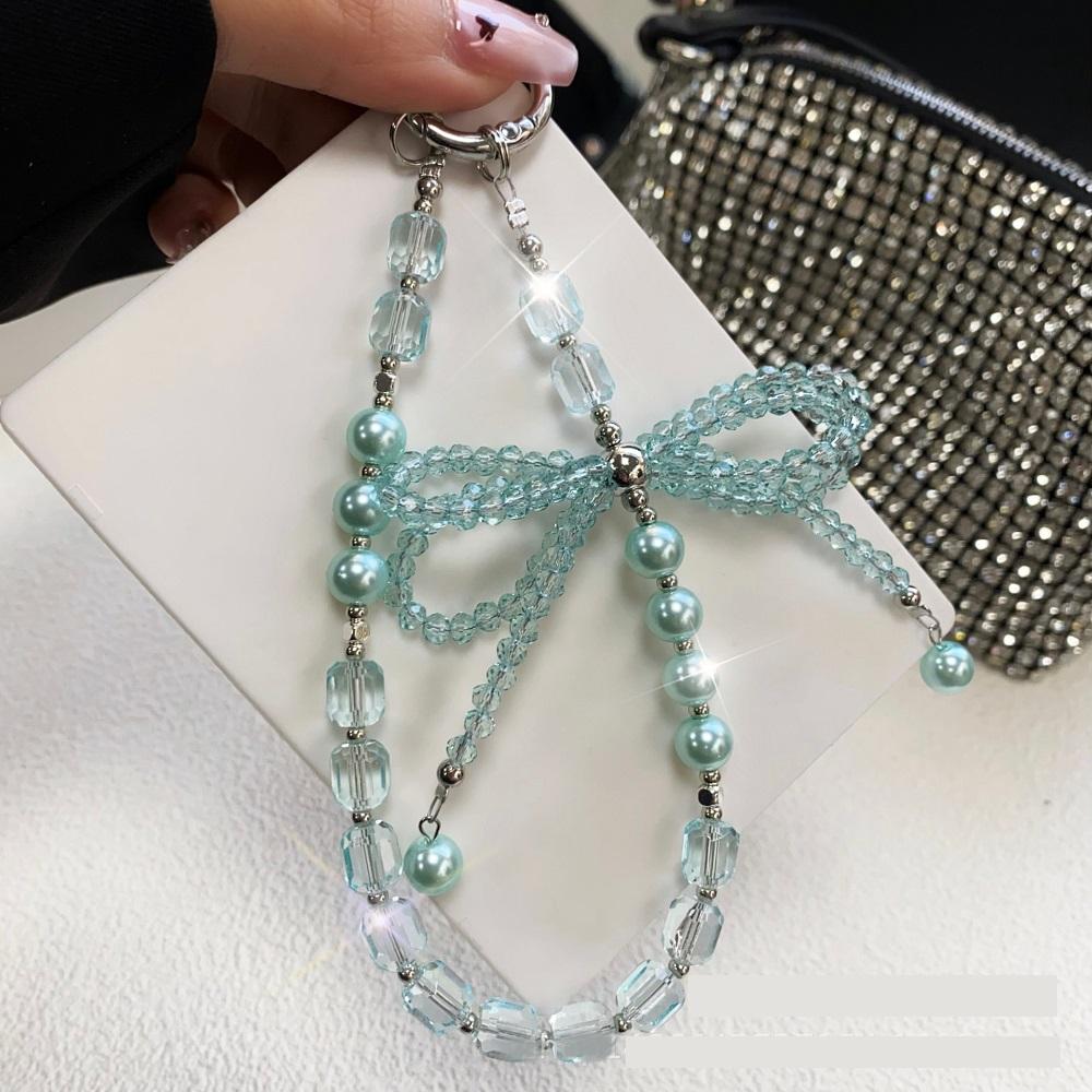 Y2K Pink Ribbon Bowknot Pearls Bag Pendant Charm Keychain Elegant Beaded Keyring Sweet Key Chains Phone Key Bag Hangings