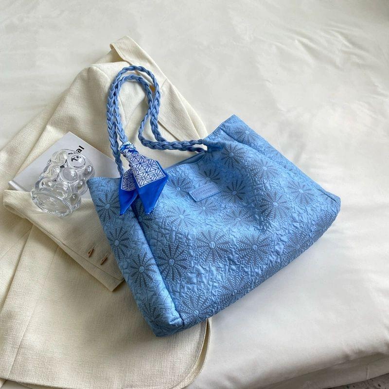 

Женская сумка большой вместимости Летняя модная сумка через плечо Повседневная универсальная сумка-тоут для通勤 синий