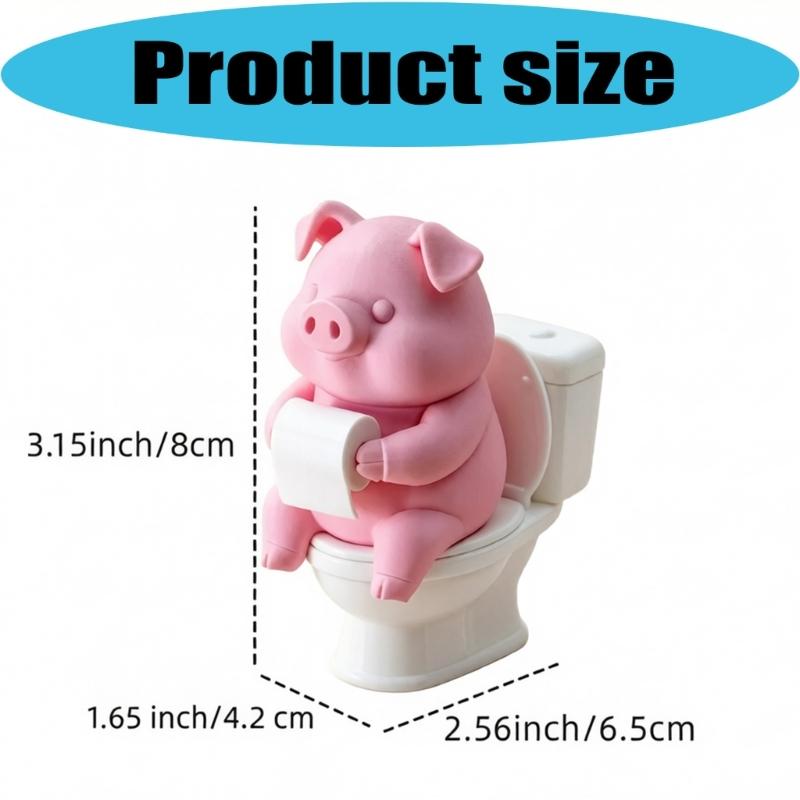 Funny Shelf Decors Pig On Toilet Figurine, 3D Printed Small Bathroom Counter Accent for Sink Area Styling, Desk Display, Bookshelf Decors, and Space