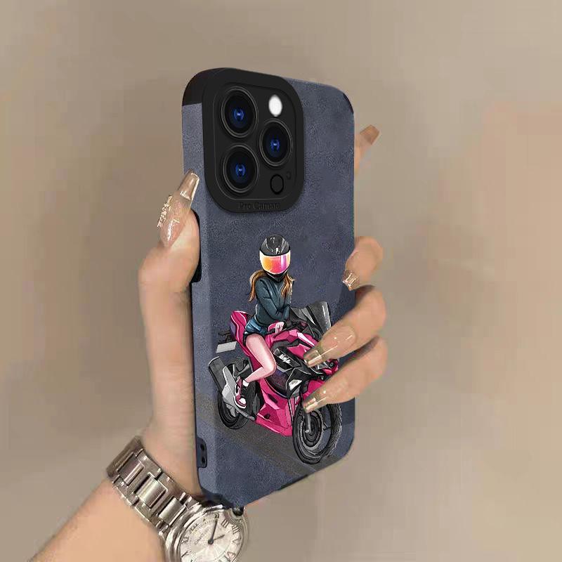 Motercycle Lambskin Leather Phone Case For iPhone 17 Pro Max Air 16 16e 15 14 13 12 11 Pro Max Plus X XS MAX XR Back Cover