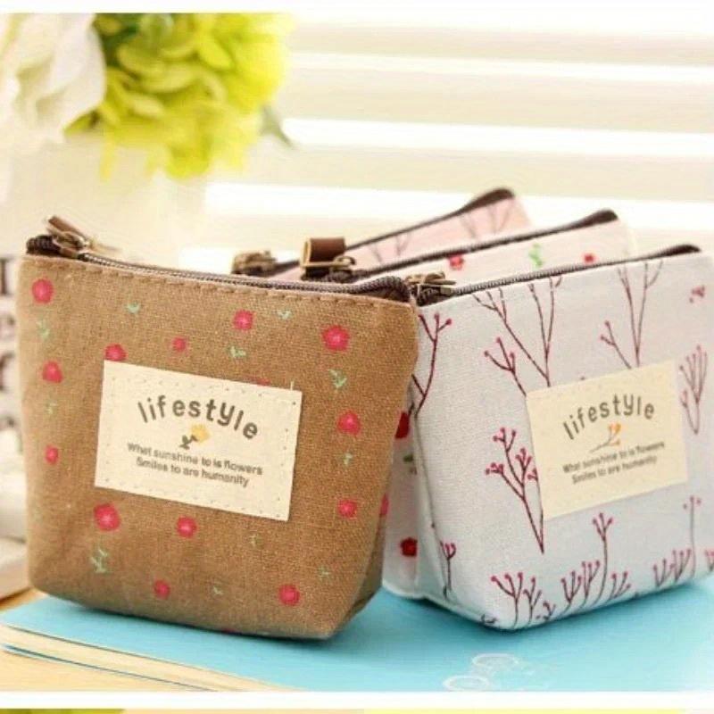Fashion Flower Pattern Coin Purses Small Fresh Canvas Coin Wallet Lady Earphone Coin Key Money Storage Bag Zipper Pouch