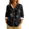 Women's Retro Halloween Printed Button Up Long Sleeved Casual Regular Shirt Collar Top