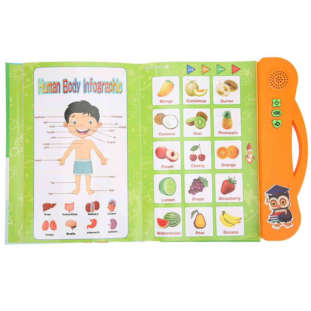 Kid English E Book Electronic Sound Book Educational Toy Reading Machine With Learning Pen(Orange )