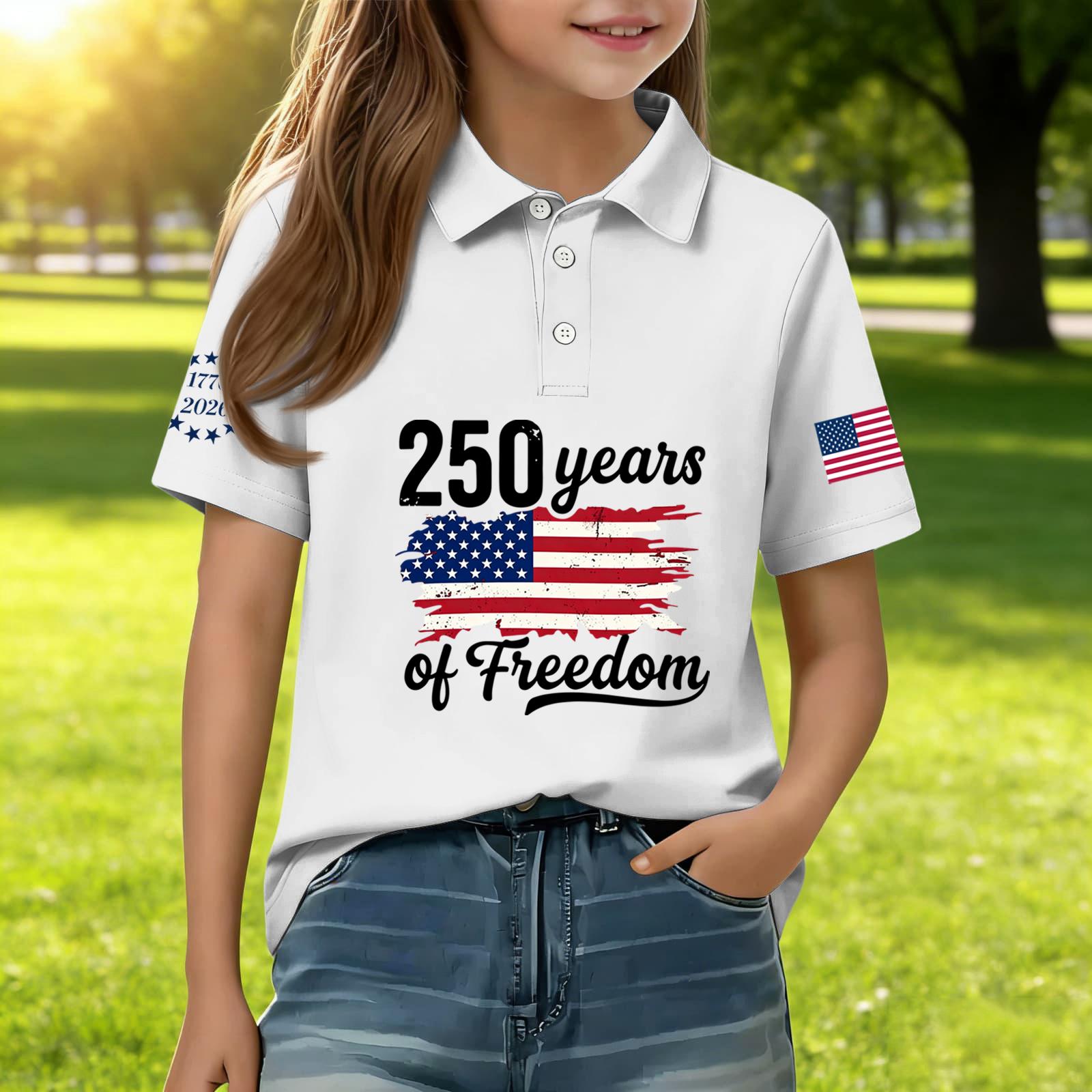 

Children s Casual Short Sleeve Polo Shirt with Independence Day Print American Flag Graphic Tee for Boys and Girls Comfortable Fit 150 белый