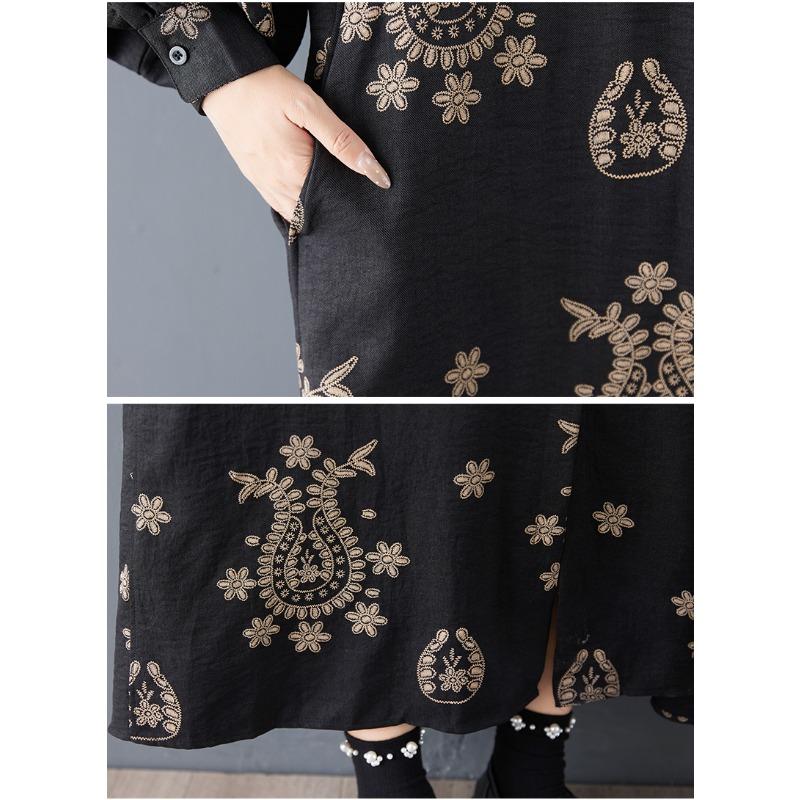 DIMANAF Frühling Herbst Übergröße Damen Hemdkleid Langarm Schwarz Druck Blumenmode Dame Locker Lässig 2026