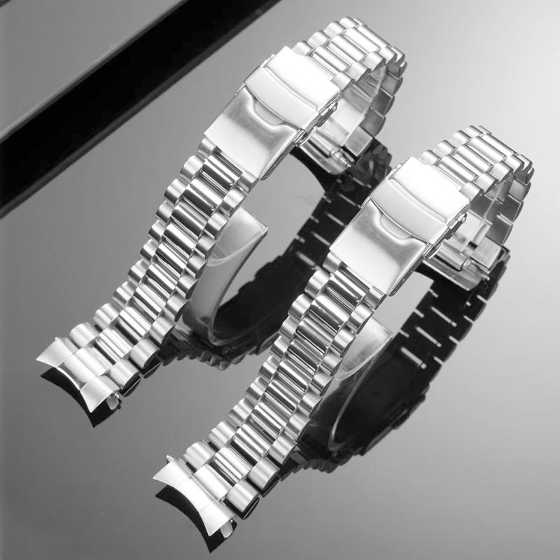 Solid Stainless Steel Watch Strap for Seiko SKX013 SKX015 Series Curved End Watch Chain Modification Watchband 20mm Folding Buck