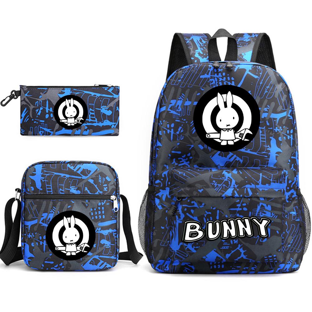 Popular Novelty Cool Bad Bunny Print 3pcs/Set Pupil School Bags Laptop Daypack Backpack Inclined Shoulder Bag Pencil Case