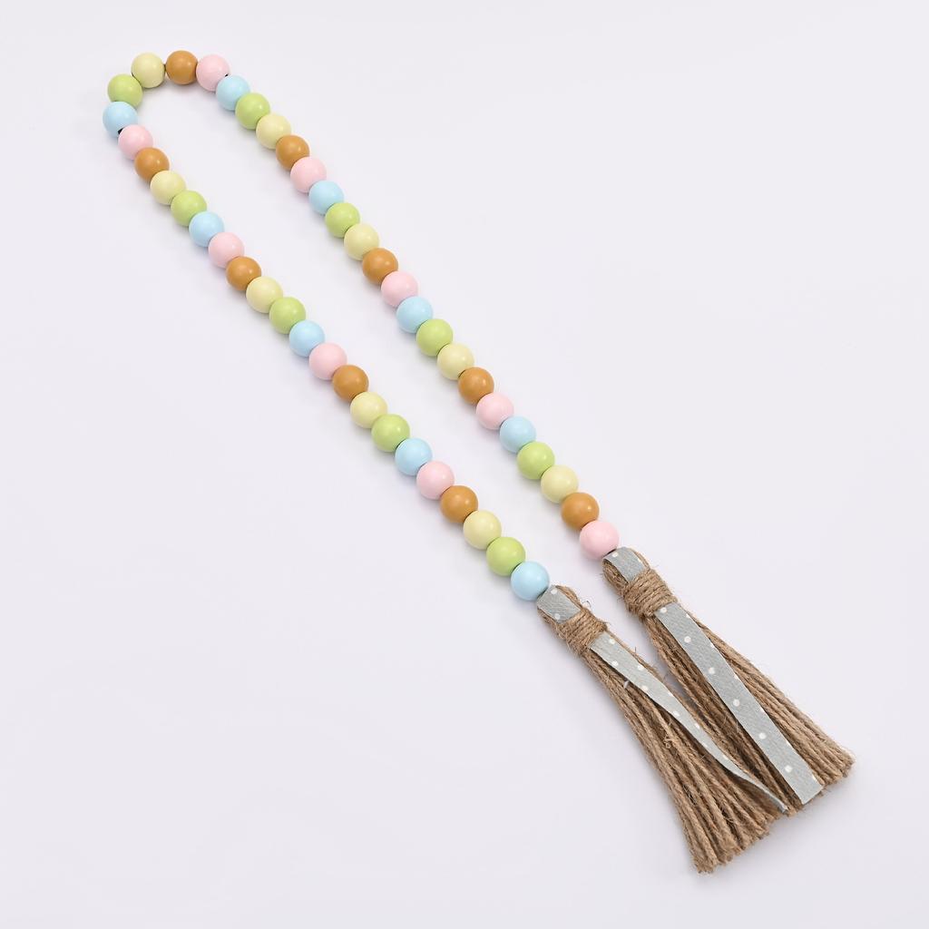 Ins Style Morandi Color Nordic Style Colored Wooden Beads Fringed Hemp Rope Beaded Home Holiday Diy Decoration Pendant