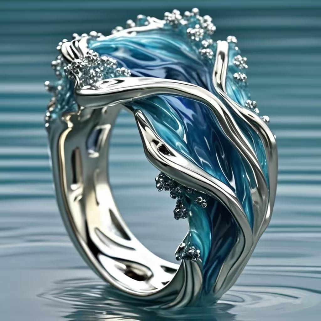 

Ocean Series Wave Resin Ring Ladies Wave Opening Ring Adjustable opening
