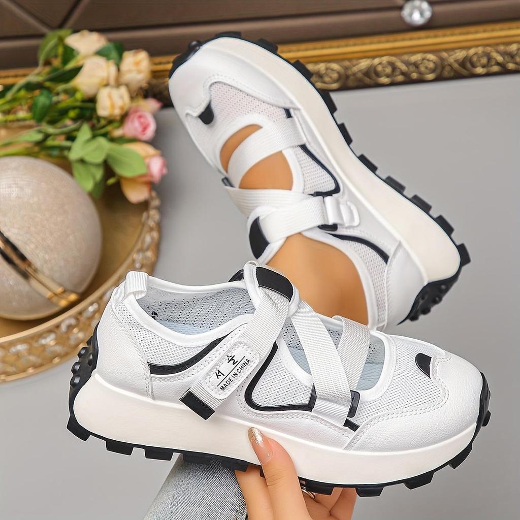 Women's Summer Breathable Mesh Slip-On Sneakers with Adjustable Hook-and-Loop Straps Lightweight Comfortable Casual Shoes