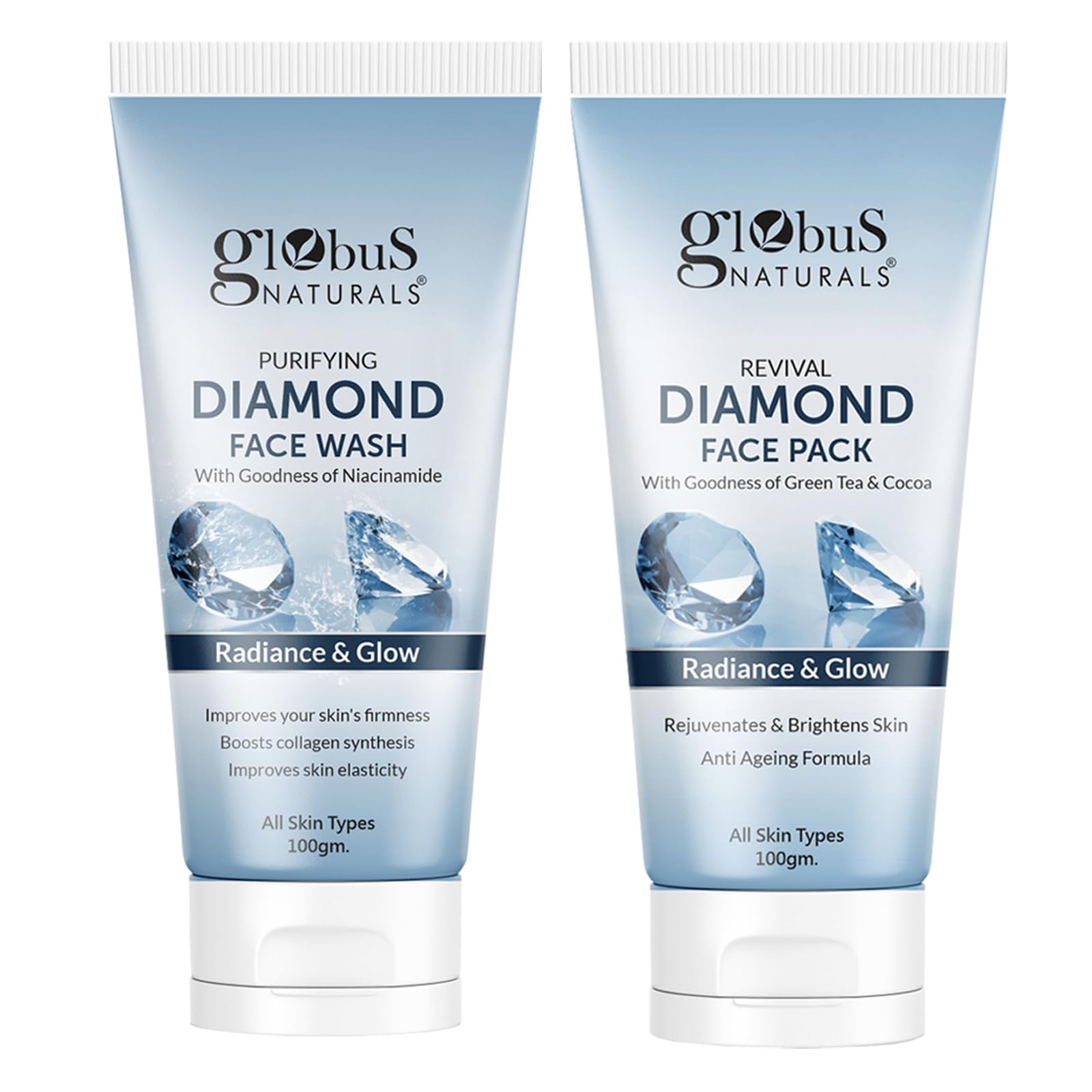 Globus Naturals Комбо для сияния кожи лица с бриллиантами - Очищающее средство для умывания и Маска для лица