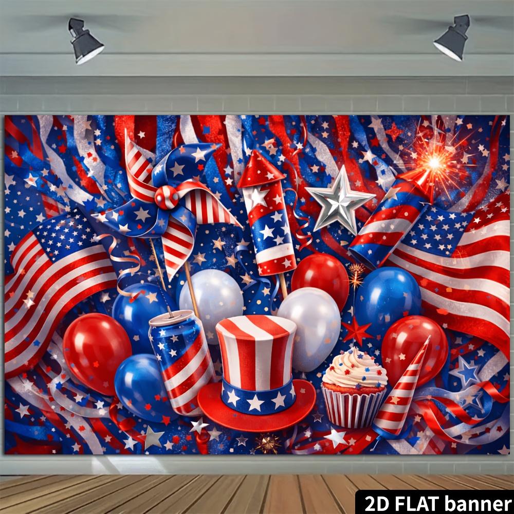 5D Flat Independence Day-themed Banner Background Star-Spangled Theme Including American Flag Striped Windmill