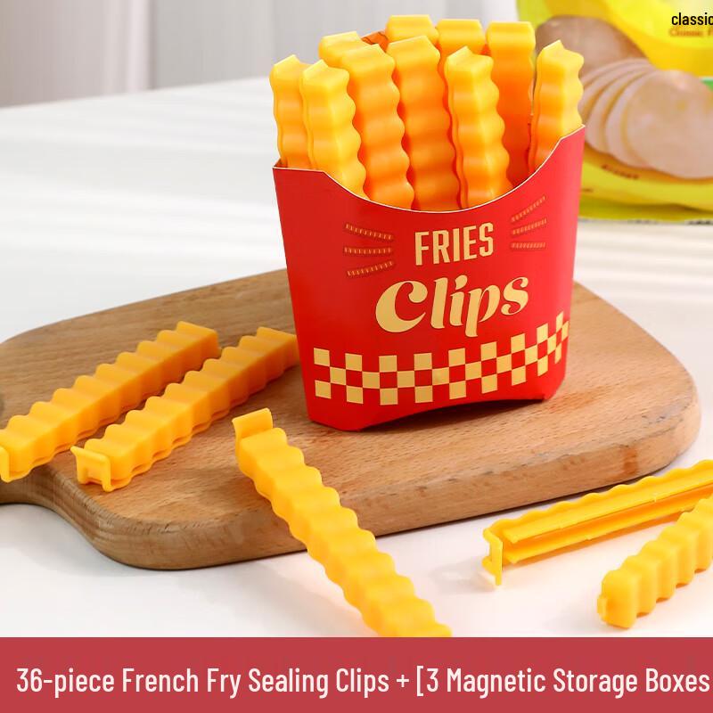 Cute French Fry Magnetic Food Sealing Clips with Storage (36-Pack)