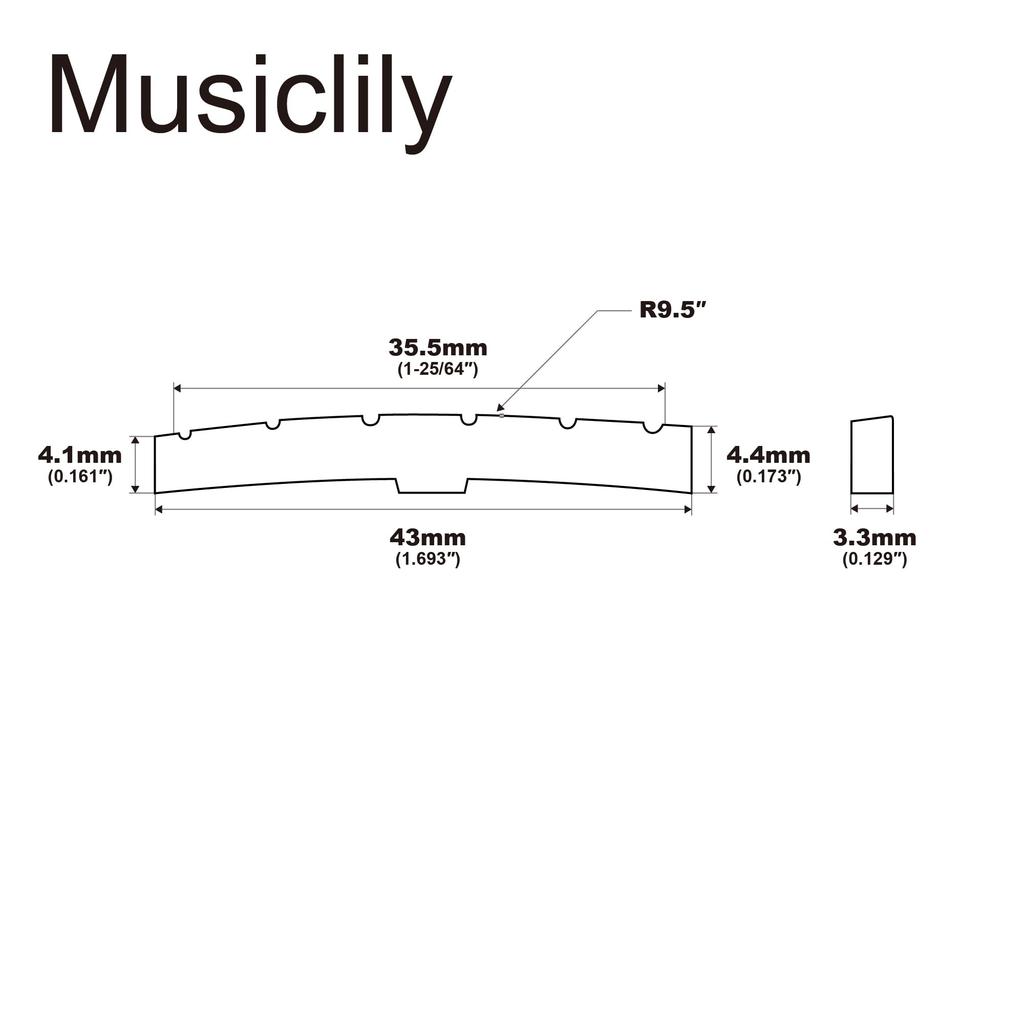 Musiclily Pro 43mm Cow Bone Nut with String Groove Processed Bone Nut Curved Bottom for Fender Electric Guitar Strat/Telecaster 43x3.2x5.1mm (2