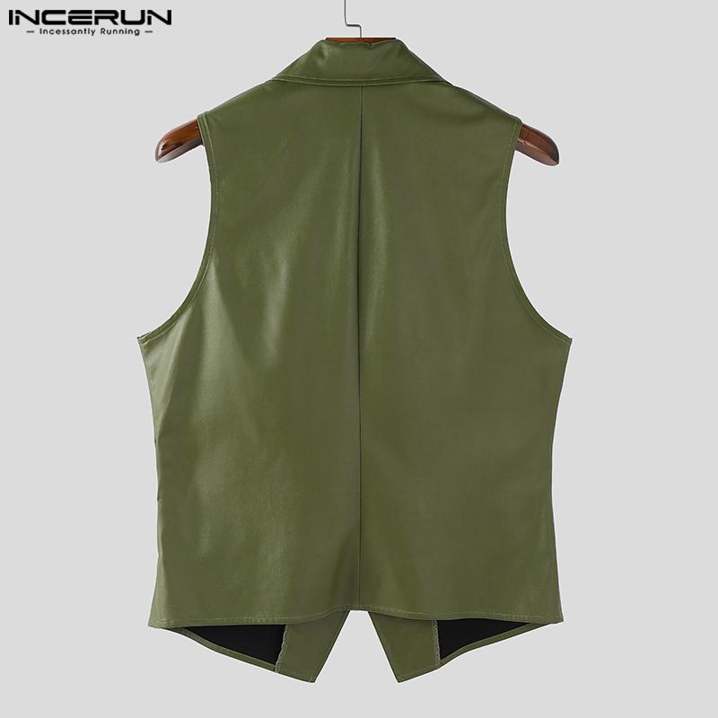 INCERUN Men Lapel Sleeveless PU Faux Leather Casual Irrgular Vest Waistcoat
