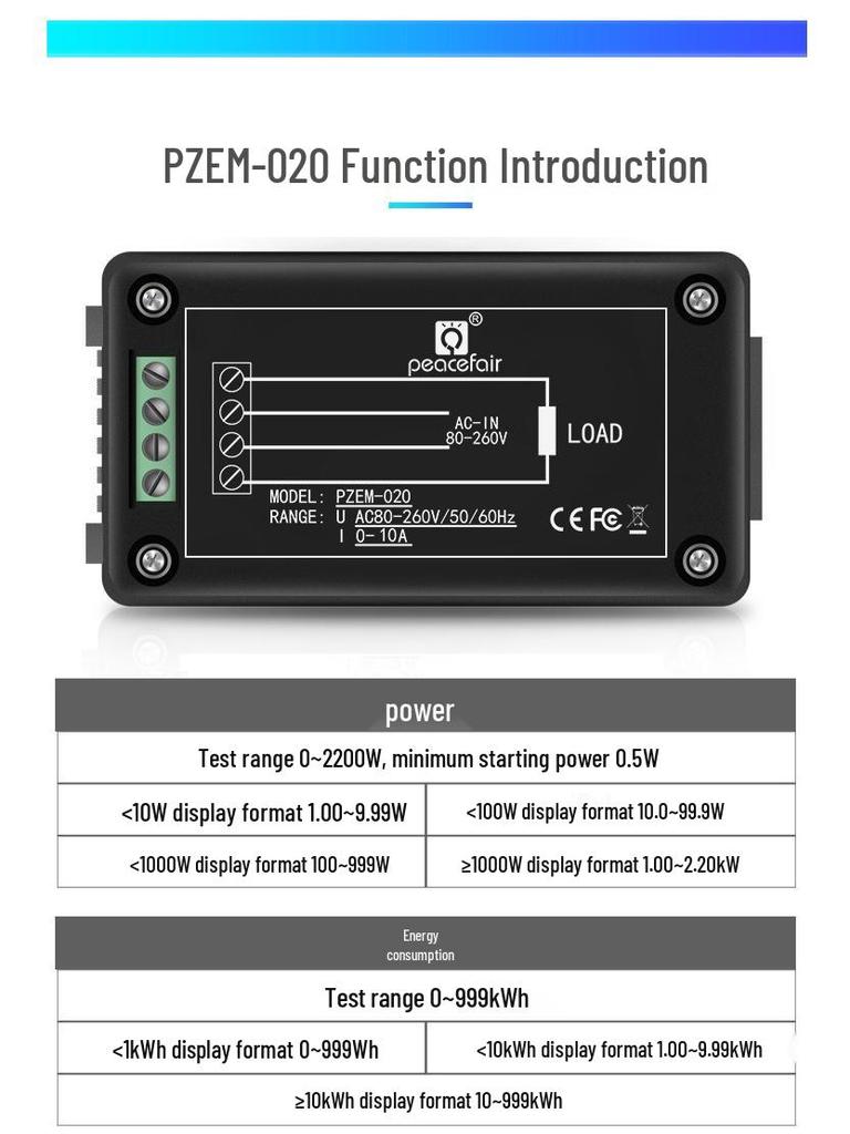 Peacefair AC Digital Power Tester: Multifunction Voltage, Current, Power, Frequency, and Energy Meter.