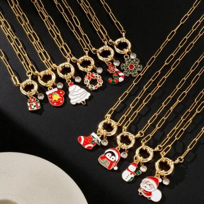 Christmas Stainless Steel Necklace Set - Santa Reindeer Snowman Pendants Lobster Clasp Adjustable Festive Jewelry Gift