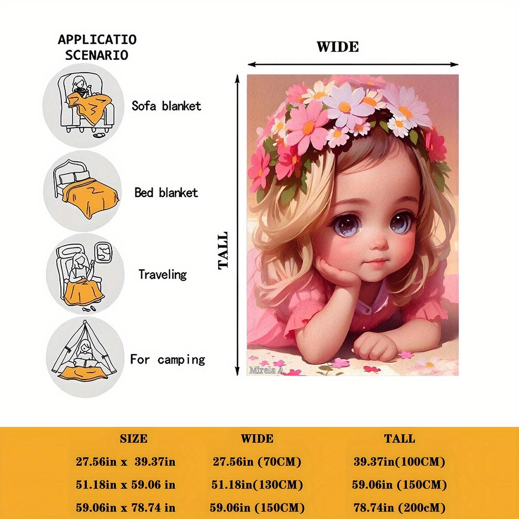 Sweet and Cute Child-themed Pattern Flannel Printed Blanket Suitable for All Seasons Suitable for Living Room Office Sofa Travel