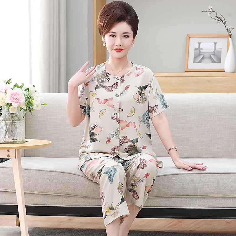 Women's Pajamas Short Sleeve Long Pants Loungewear Button Cardigan Set