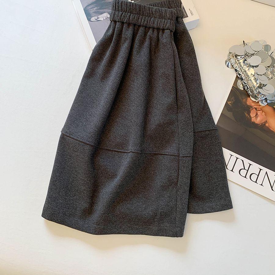

Women s Grey Woolen Bud Midi Skirt - Korean Style, Autumn/Winter A-Line, High-Waisted, Versatile, Slimming, Fluffy M (40-50 kg) серый